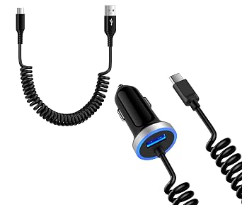 Android Auto USB C Cable Fast Charging Cord Samsung A35 Coiled USB C to USB A Cable Type C Car Charger for Samsung Galaxy S25 Ultra/S25 Plus/A16/A23/S24FE/S24 Ultra/S24 Plus/S23FE/S23 Ultra/A25/A15
