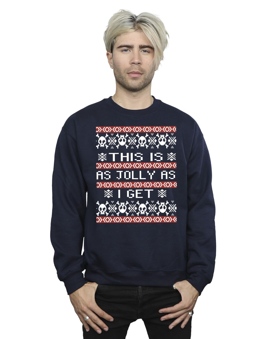 Absolute Cult Christmas Men's Jolly As I Get Sweatshirt Navy Blue Medium