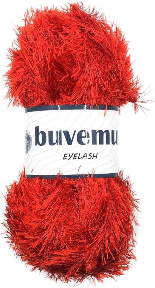 buvemuEyelash Fun Fur Yarn 100 Gram (3.53 Ounces) 175 Yards (160 Meters) (Bright Red)
