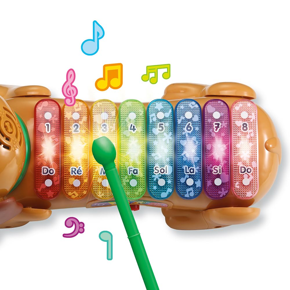 VTech - Elton, Mon Rouli Xylophone, Perro Interactivo para Caminar, xilófono Luminoso 2 en 1, Instrumento Musical para bebés, Juguete para Disparar, Regalo para niños a Partir de 18 Meses