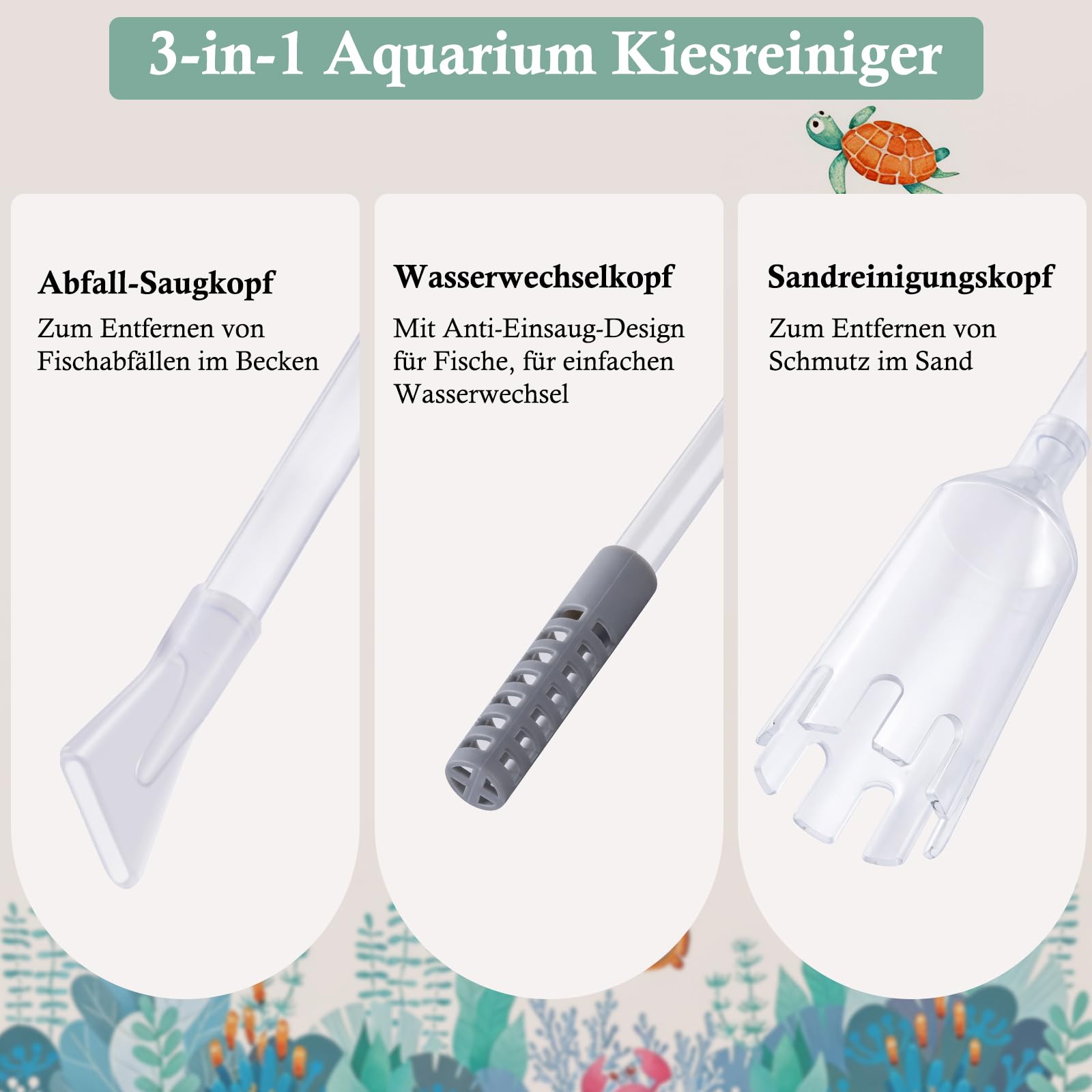 FEDOUR 3-in-1 Aquarium Reiniger mit Vakuumfunktion, Verstellbarer Mulmsauger für Aquarium, Aquarium Kiesreiniger -Wasserwechsler und Sandwasch-Set mit Hand-Siphon-Schlauch und Verlängerungsrohr