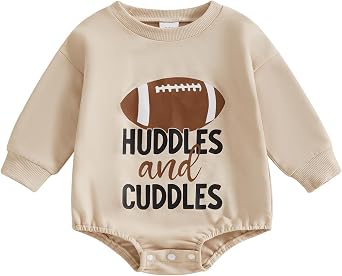 Sasaerucure Infant Baby Game Day Outfit Boy Girl Long Sleeve Romper One Piece Football Onesie Newborn Winter Clothes