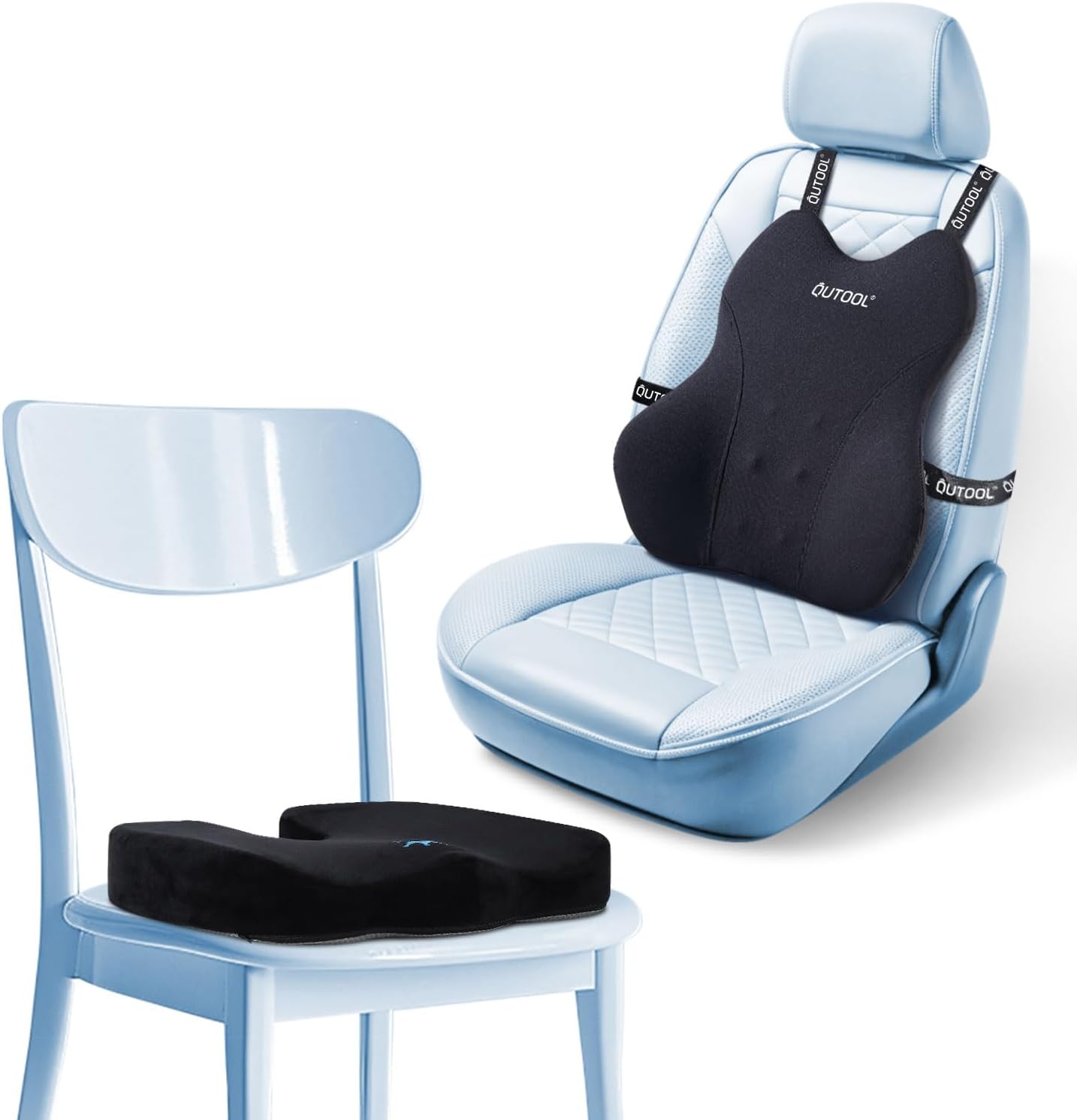 QUTOOL Lumbar Support Pillow for car & Seat Cushion for Dining Chair