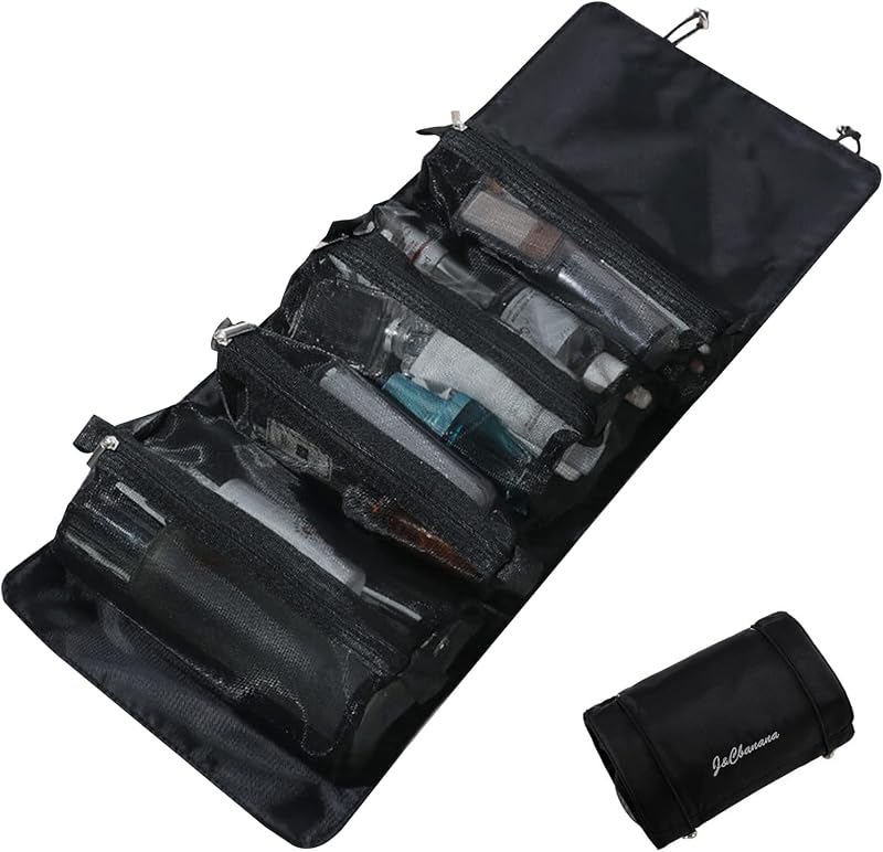 LumiSyne Necessaire de viagem 4 em 1 removível, com compartimentos de tela, zíper e alça para pendurar, preta