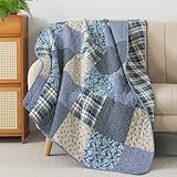 Sova Blue Symphony Cotton Real Patchwork Quilted Throw (50