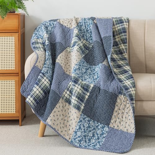 SLPR Cotton Quilted Throw Blanket, 50' x 60' Floral Farmhouse Patchwork Quilt, Shabby Chic Patchwork...