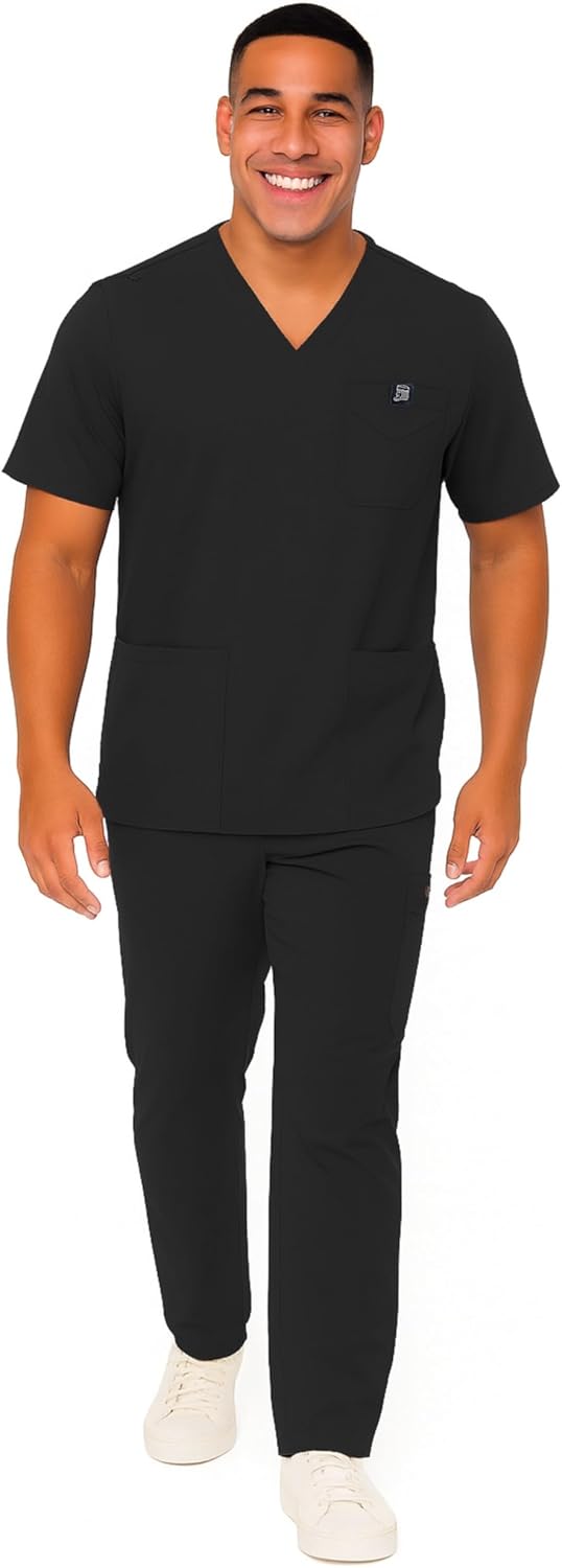 M&M SCRUBS Men's Scrub Set – Stretch V-Neck Multi-Pocket Mens Medical Uniform Scrubs Top & Cargo Pants - Image 4