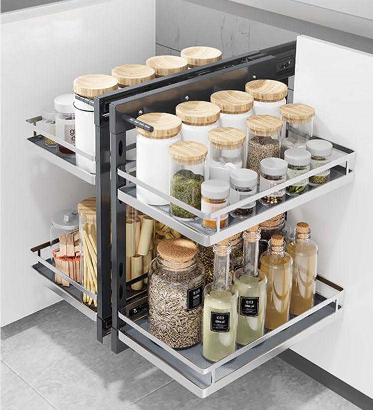 Pull Out Corner Cabinet with 4 Chrome Baskets - Blind Corner Rack for Efficient Kitchen Storage - Ideal for Cans, Pots & Pans - Fits 800/900mm Cabinets for Maximized Space