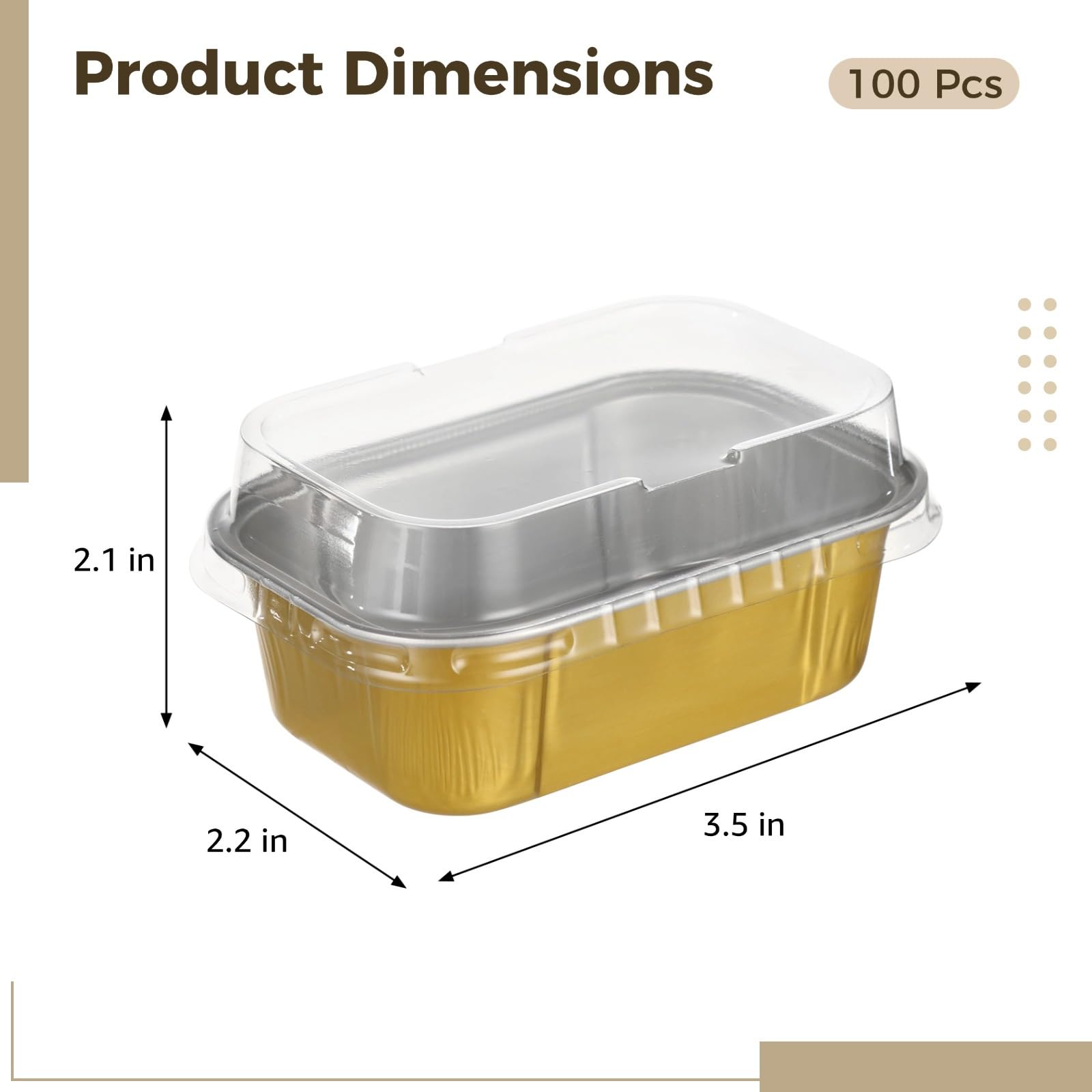 Lot de 100 moules à gâteau jetables en aluminium avec couvercles, 161,6 g, mini moules à pain rectangulaires dorés, récipients individuels en étain pour la cuisson, le rôtissage, le stockage