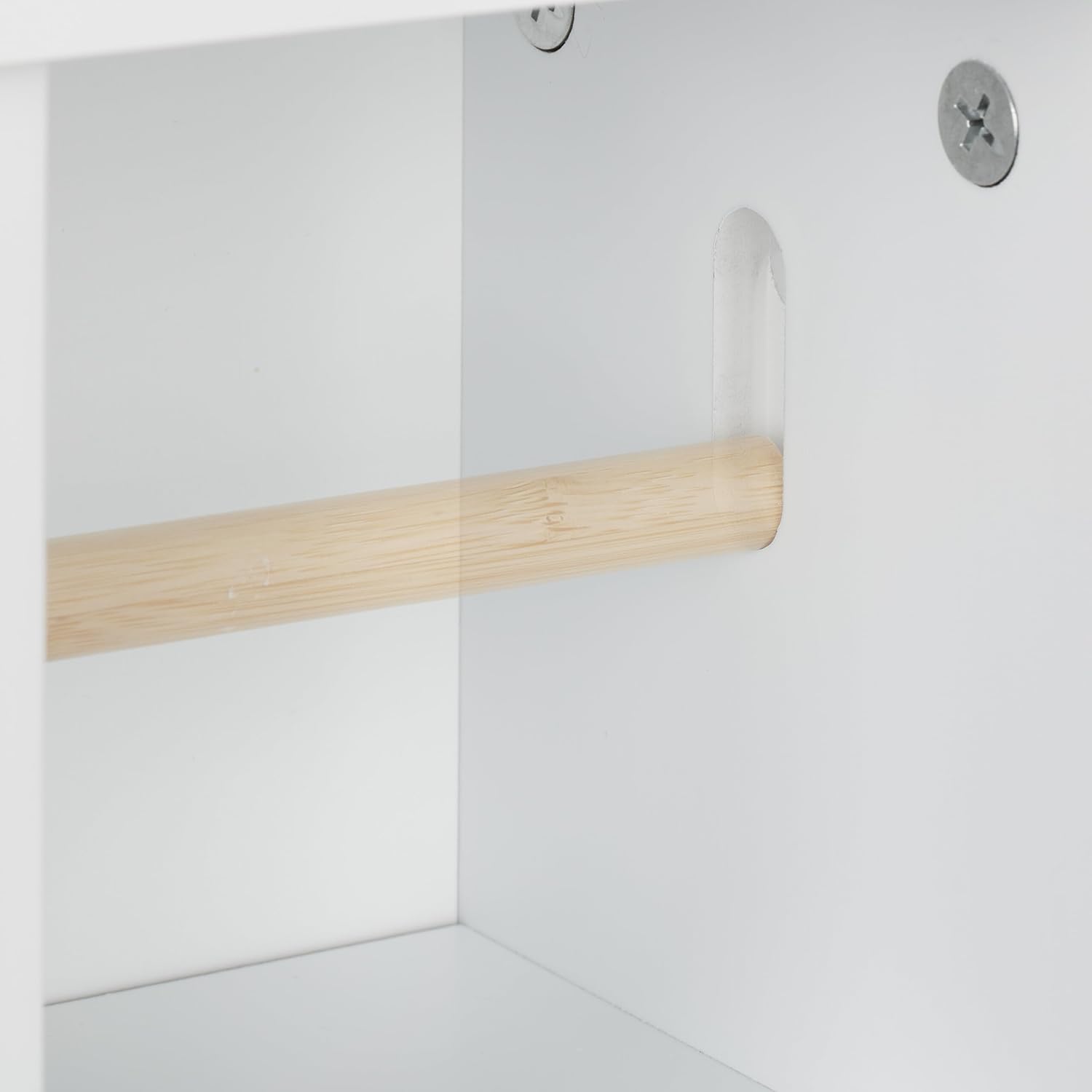 Close-up of the bamboo toilet paper roll holder rod