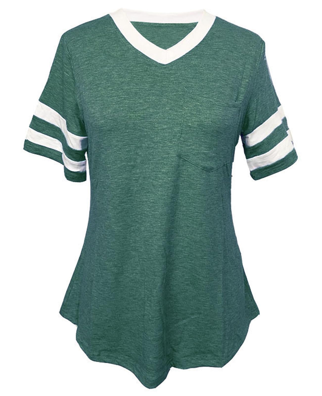 Womens Baseball Soccer Jerseys Raglan Color Block T-Shirts Summer Short Sleeve V Neck Tees Jersey Casual Blouses Tops Green