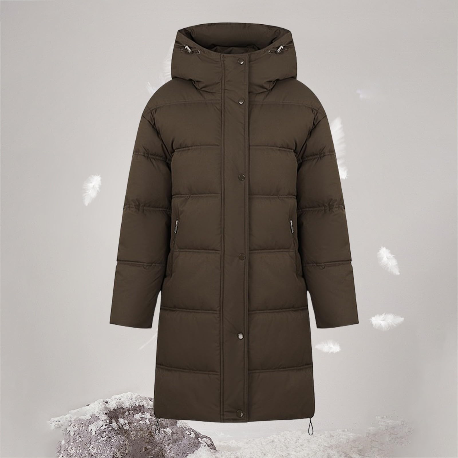Giacca trapuntata da donna taglie forti imbottite spesse lunghe piumini per le donne con cappuccio invernale caldo parka cappotto impermeabile tinta unita manica lunga leggero piumino con tasche