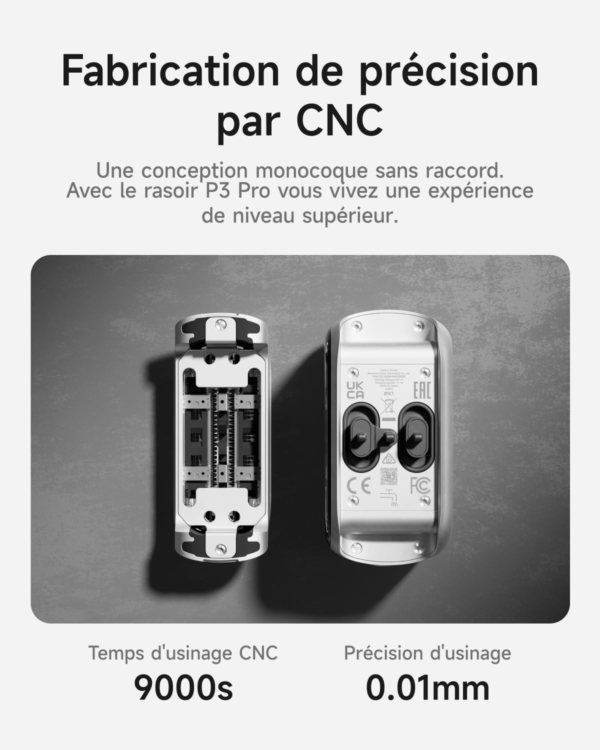 Laifen P3 Pro Rasoir Électrique Moteur Linéaire Breveté 12 000 CPM, Fenêtre sur Moteur, Autonomie de 100 Minutes, Charge 3 Min pour 7 Min, Usage à Sec et sous l'Eau, Idéal pour Voyages (Argent)
