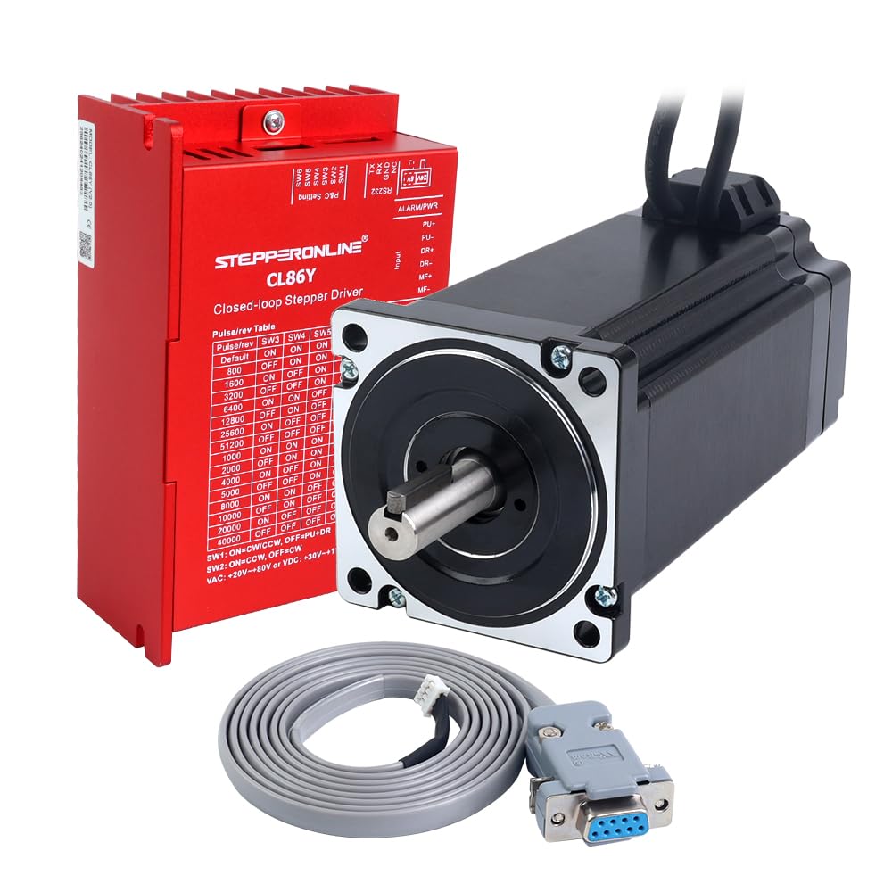 STEPPERONLINE Closed Loop Stepper Motor 1 Axis CNC KIT 12.00Nm/1699.34oz.in 6.0A Nema 34 Motor with 1.5 Meter Cables & 0-8.5A 20-80VAC/30-110VDC Driver CL86Y-V20