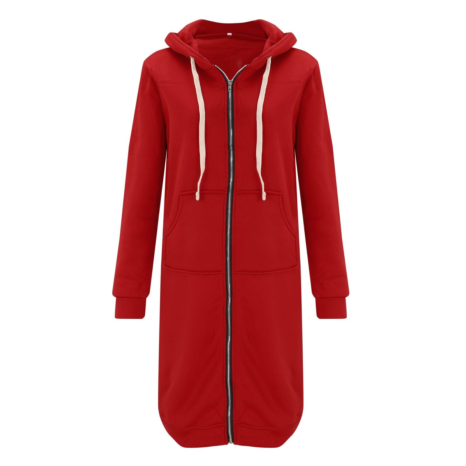 Generisch Felpa lunga da donna con cappuccio, alla moda, con cerniera, oversize, calda, a maniche lunghe, per autunno e mezza stagione