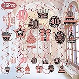36pcs 40th Birthday Hanging Swirls Decorations for Women - Happy 40 Year Old Birthday Swirls...