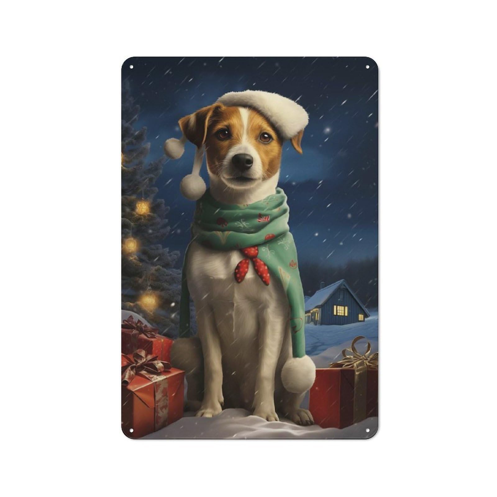 Junmoney Cute Jack Russell Xmas Vintage Tin Sign 30X20cm For Garden Room Or Summerhouse, For A Newly Organised Room And Metal Sign Display