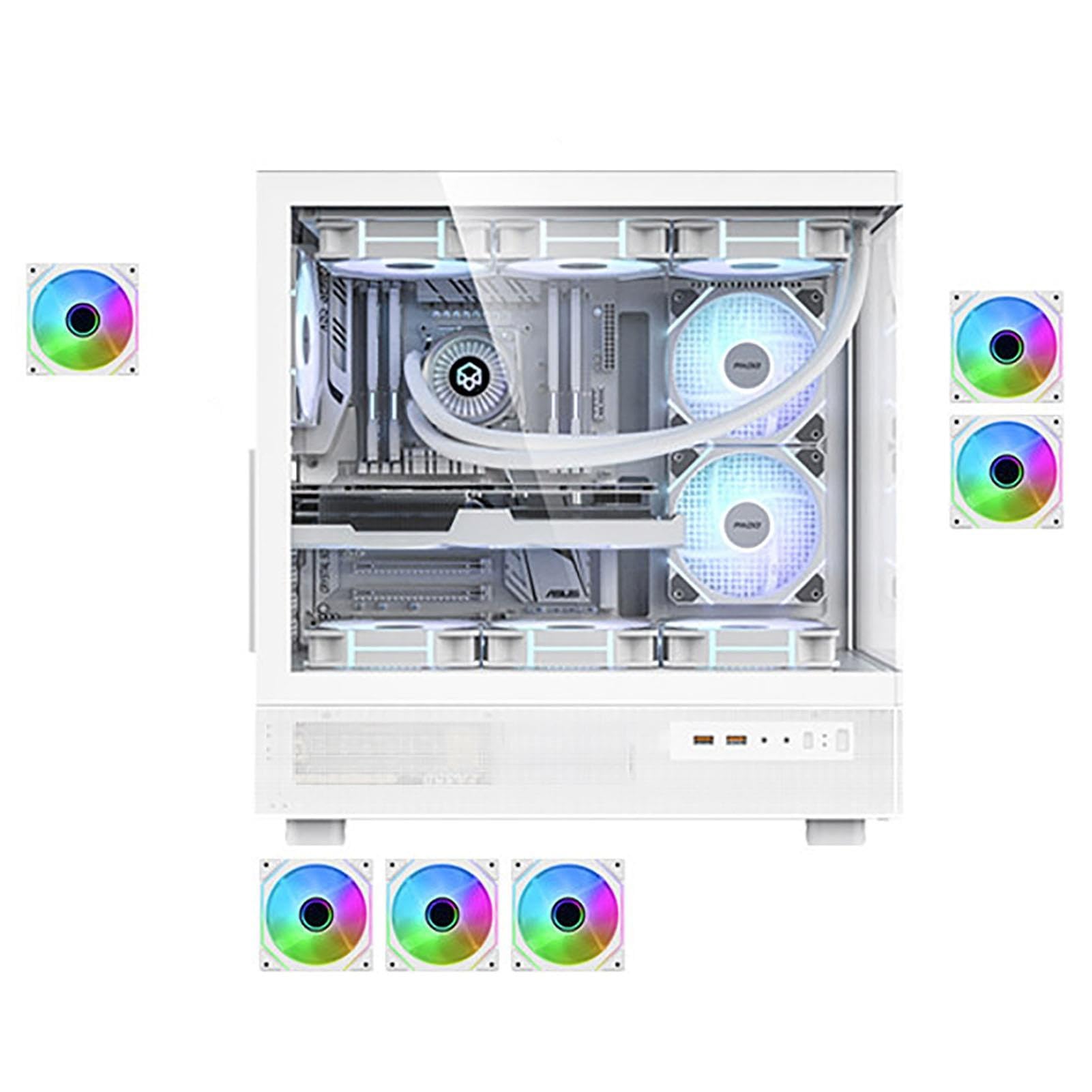 upim Computergehäuse, E-ATX-Gehäuse, Mid-Tower-Desktop-Computer, Gaming PC Gehäuse, USB 3.0-Anschlüsse, Doppelseitiges Gehärtetes Glas, Unterstützt Wasserkühlung(White,6fans)