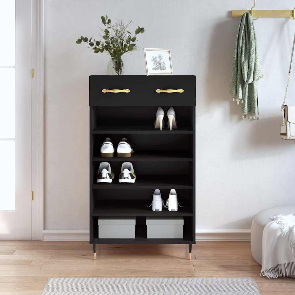 Armoire à chaussures noir en bois d'ingénierie 60x35x105 cm à 5 compartiments