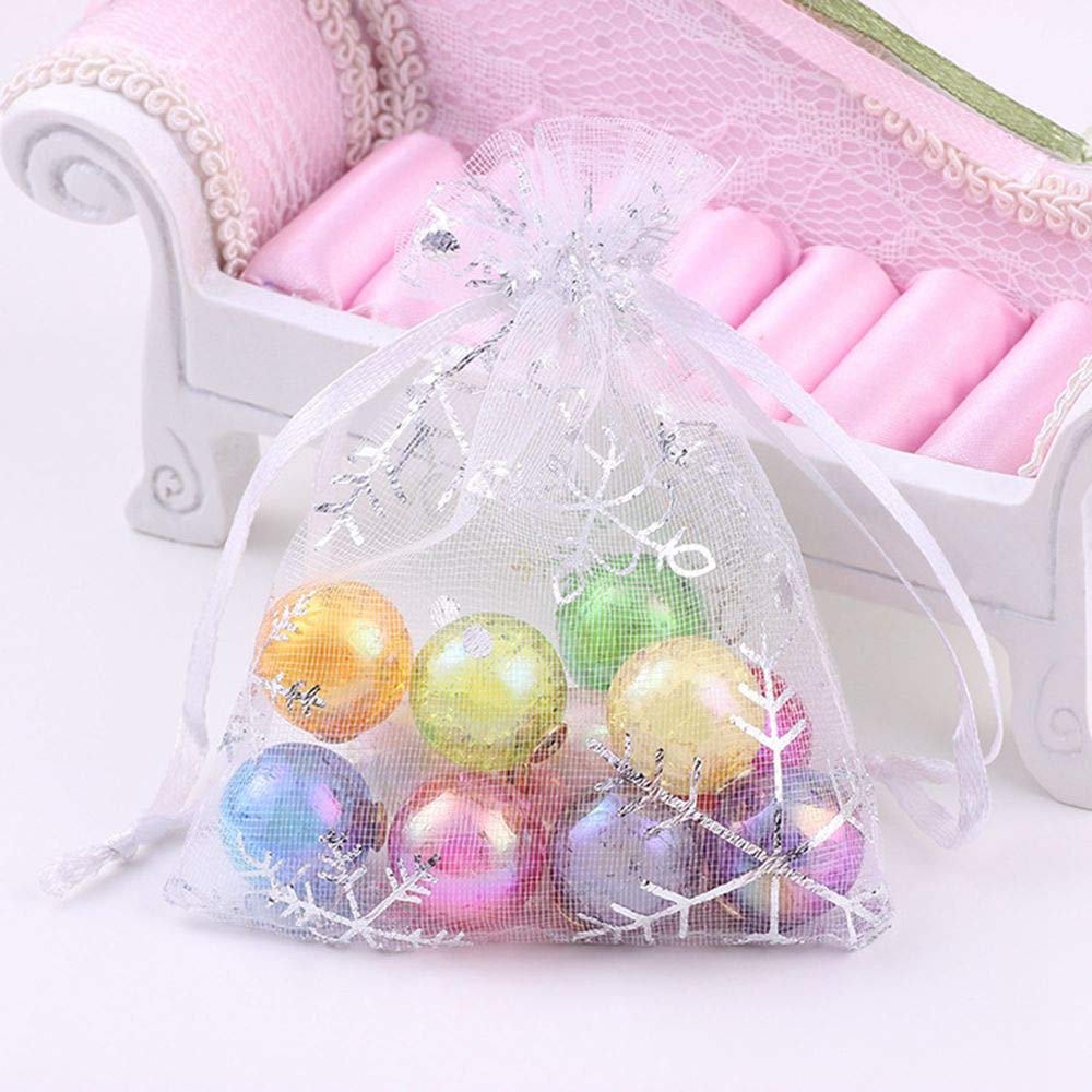 Moonyli, sacchetti regalo in organza, 100 pezzi, sacchetti regalo di Natale con coulisse, per caramelle, piccoli sacchetti a rete, in organza, per matrimoni, vacanze, bomboniere, sacchetti