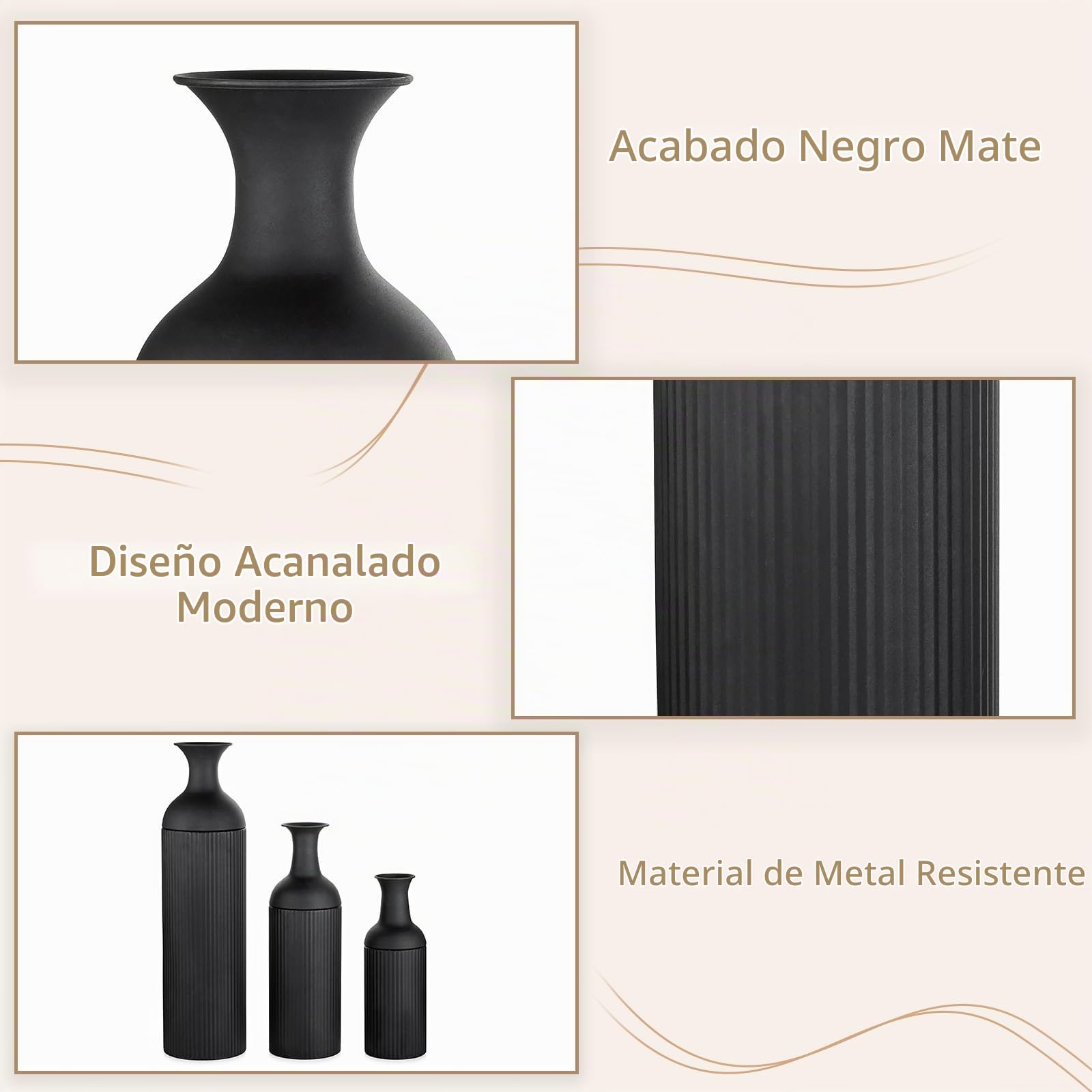 Sziqiqi Jarrones Altos de Suelo Negro: Jarrón Grande para Suelo para Sala 68/51/41cm - Moderno Jarron de Suelo Juego de 3 - Metal Gigante Florero de Suelo para Piso Dormitorio Chimenea Esquina