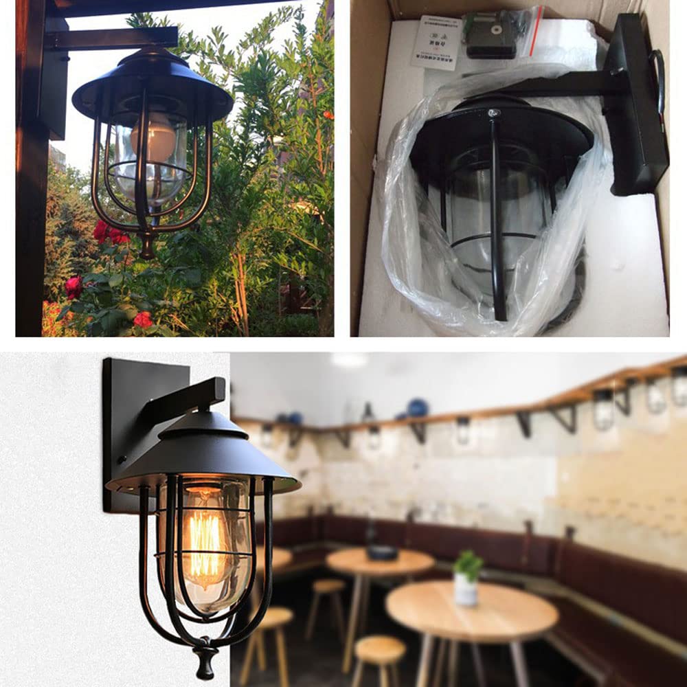 Kinkiety Zewnętrzne Baska, Przemysłowa, Czarna, Metalowa, Wodoodporna, Do Montażu Na Ścianie, Zewnętrzne Lampy E27 Do Domu Z Przezroczystym Kloszem Szklanym Do Garażu