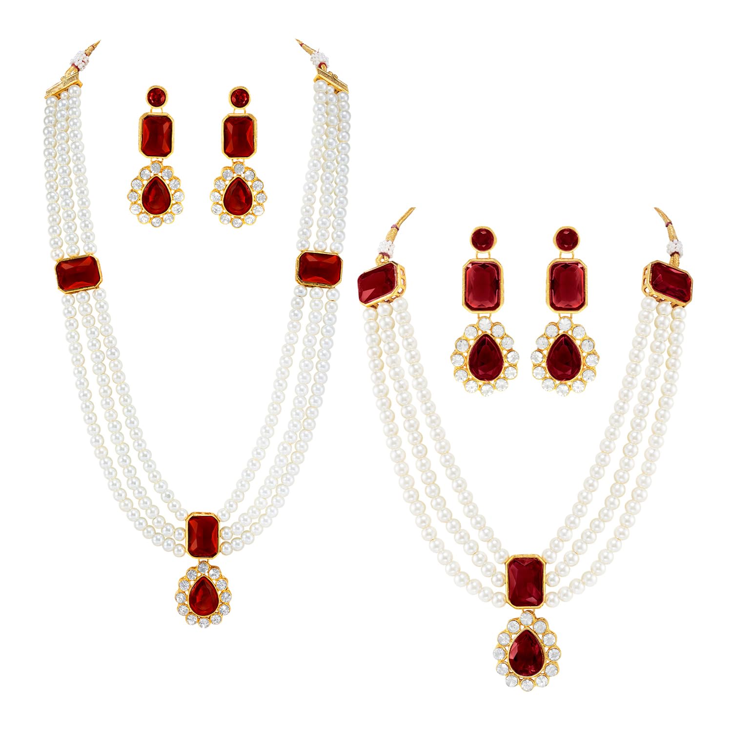 peora Crystal Faux Pearl Kundan Necklace & Jewellery Set Gift for Women-picture-6