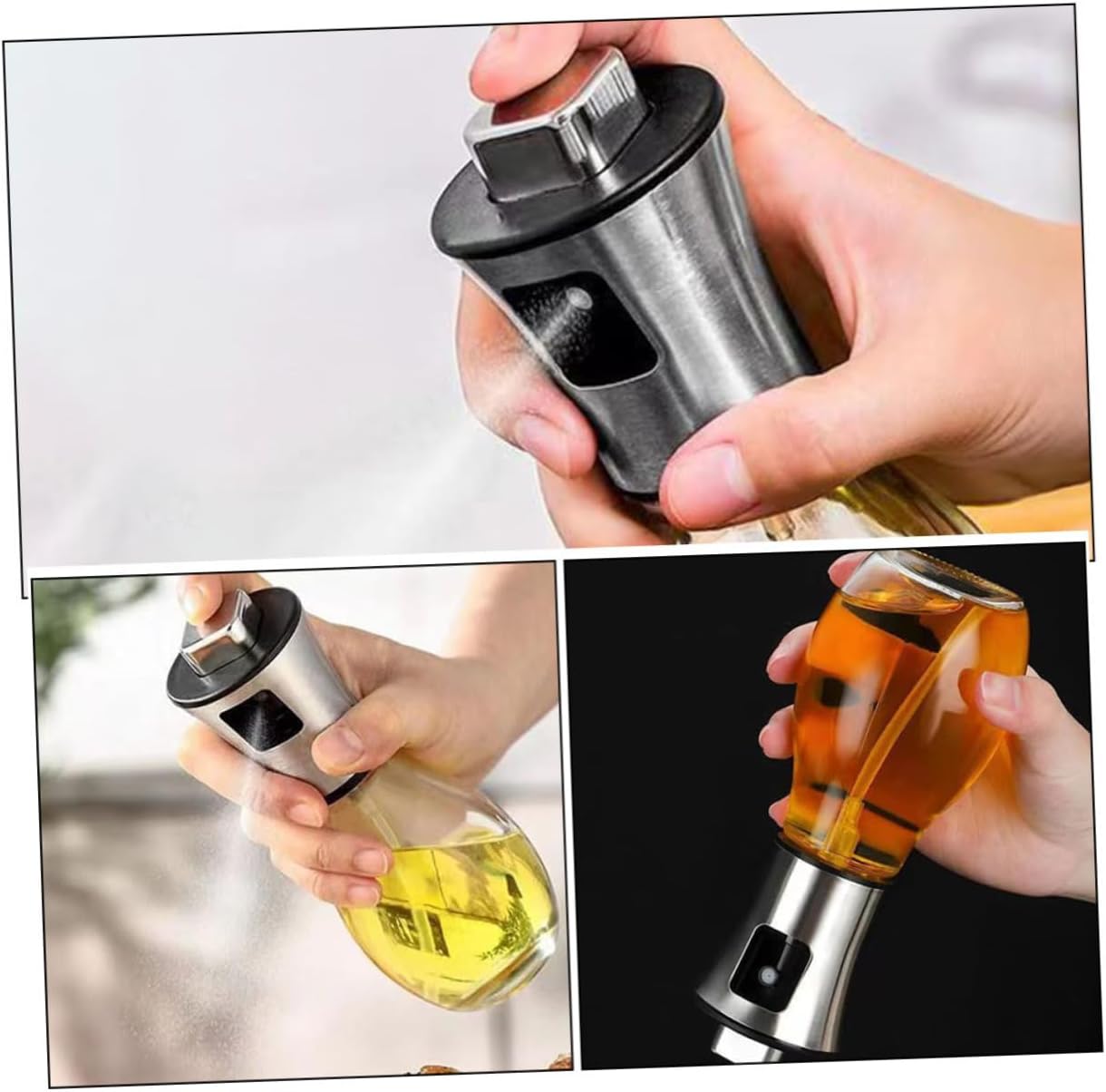 VOSAREA Stainless Steel Oil Sprayer Set 2pcs Kitchen Oil Dispenser Press Type Function for Cooking and BBQ Leak-Proof and Easy to Use