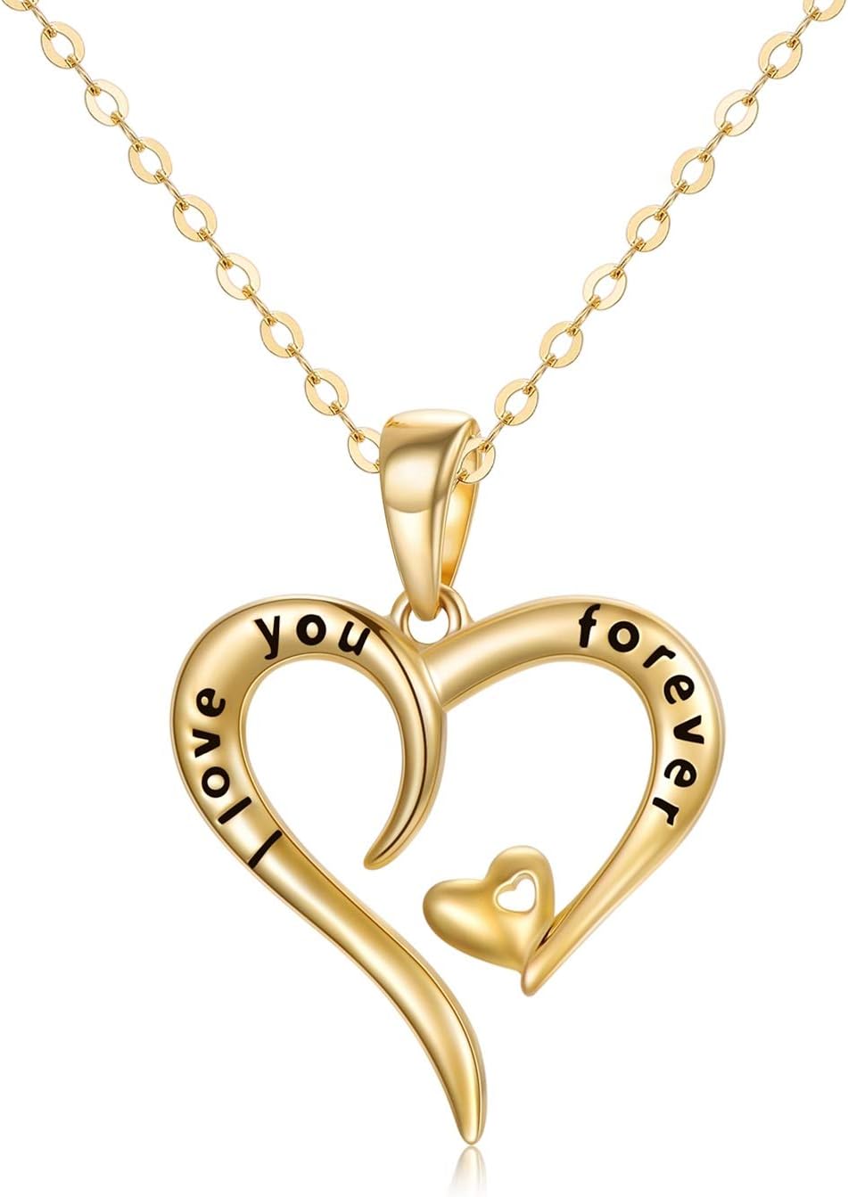 14k Gold"I love You Forever" Heart Necklace for Women, Real Gold Love Jewelry for Her, 16+1+1 Inch