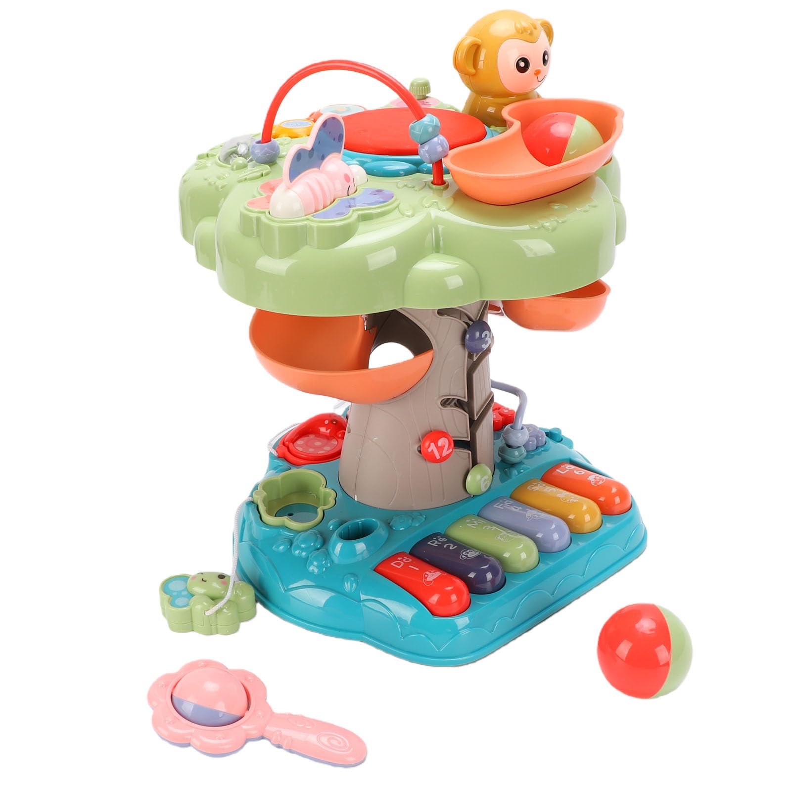 Bewinner Musikalisches Baumhaus für Kleinkinder, Pädagogisches Lernspielzeug mit Lichtgeräuschen, Handtrommel, Perlen, Zahnräder, Aktivitätsspielzeug für die Sensorische Entwicklung des Babys für und