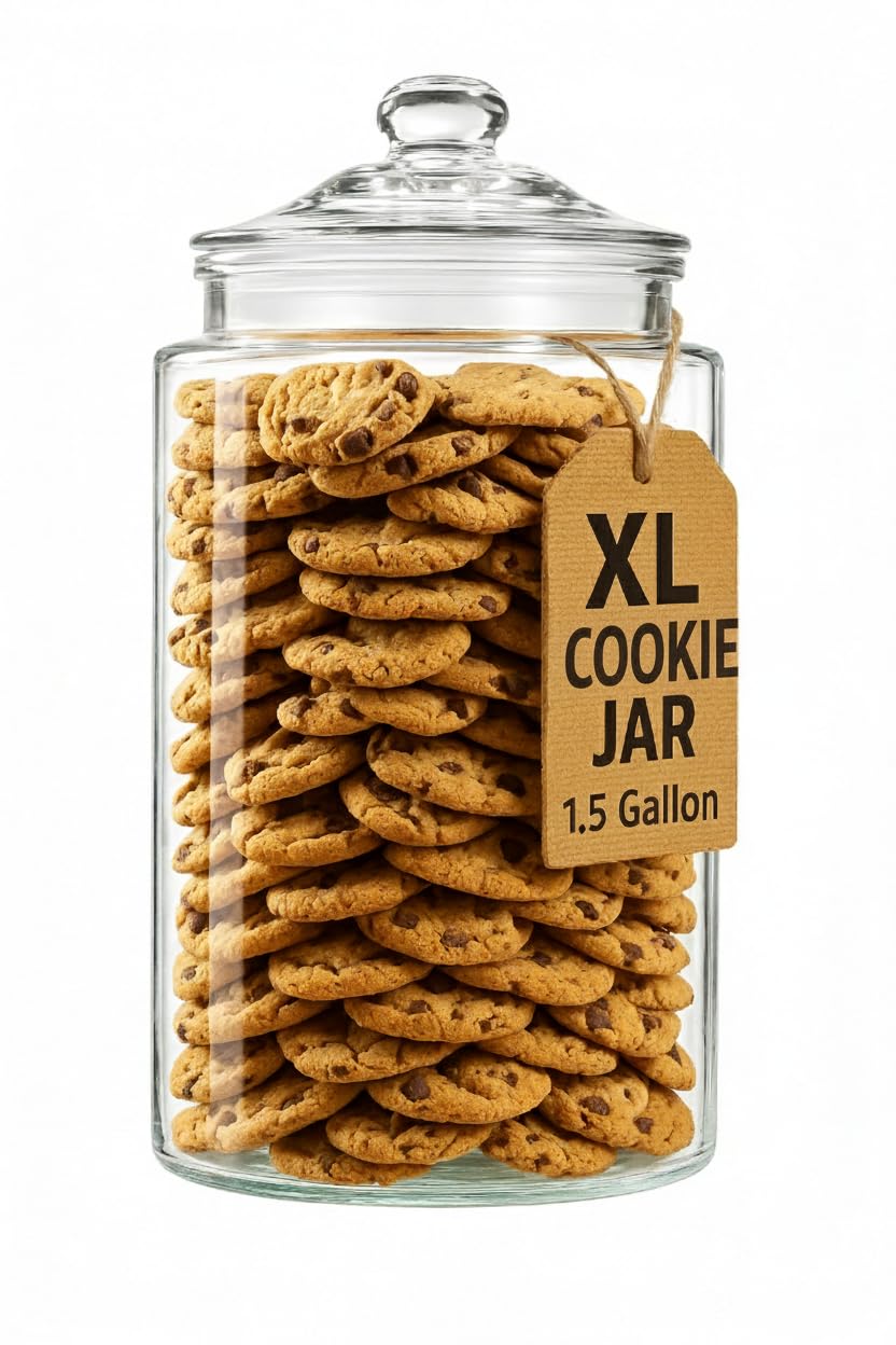 Tarro de cristal para galletas de 1.5 galones, contenedor alto de almacenamiento de alimentos con tapa hermética, recipiente de cocina grande para azúcar, harina, golosinas para perros, dulces,