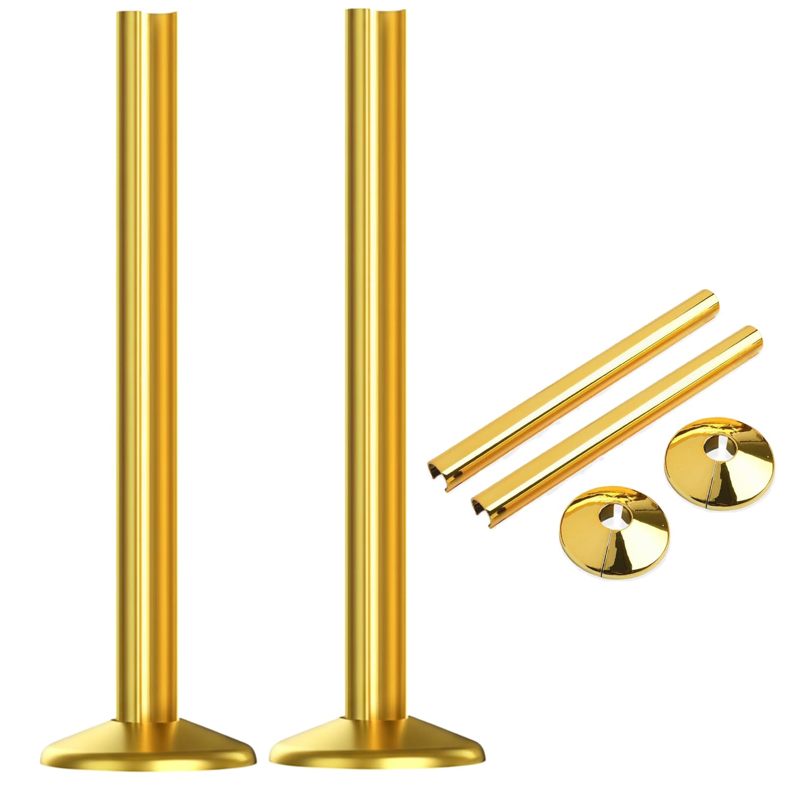 2 Pack Radiator Pipe Covers, 15x200mm Gold Radiator Pipe Covers and Clip On Radiator Pipe Collars for Towel Rail and Bathroom Chrome, Towel Rail Radiator Pipe Covers and Collars *Just Snap It*