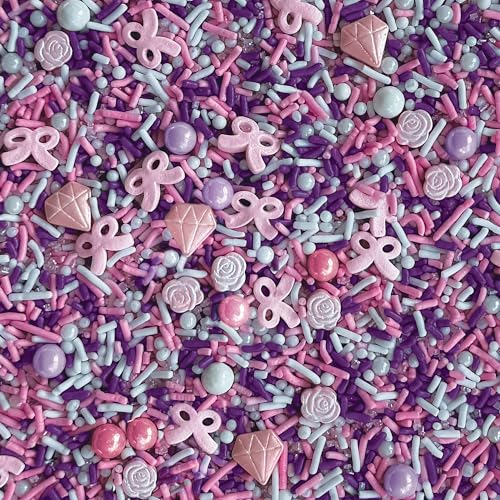 Image of Fancy Sprinkles Diamond Duchess Sprinkles | Bow, Rose, Pearl & Diamond Shaped Candy | Pink, Purple & White | Cake, Cupcake & Cookie Decorating | Bridal & Birthday | 1 Pack (0.5c)