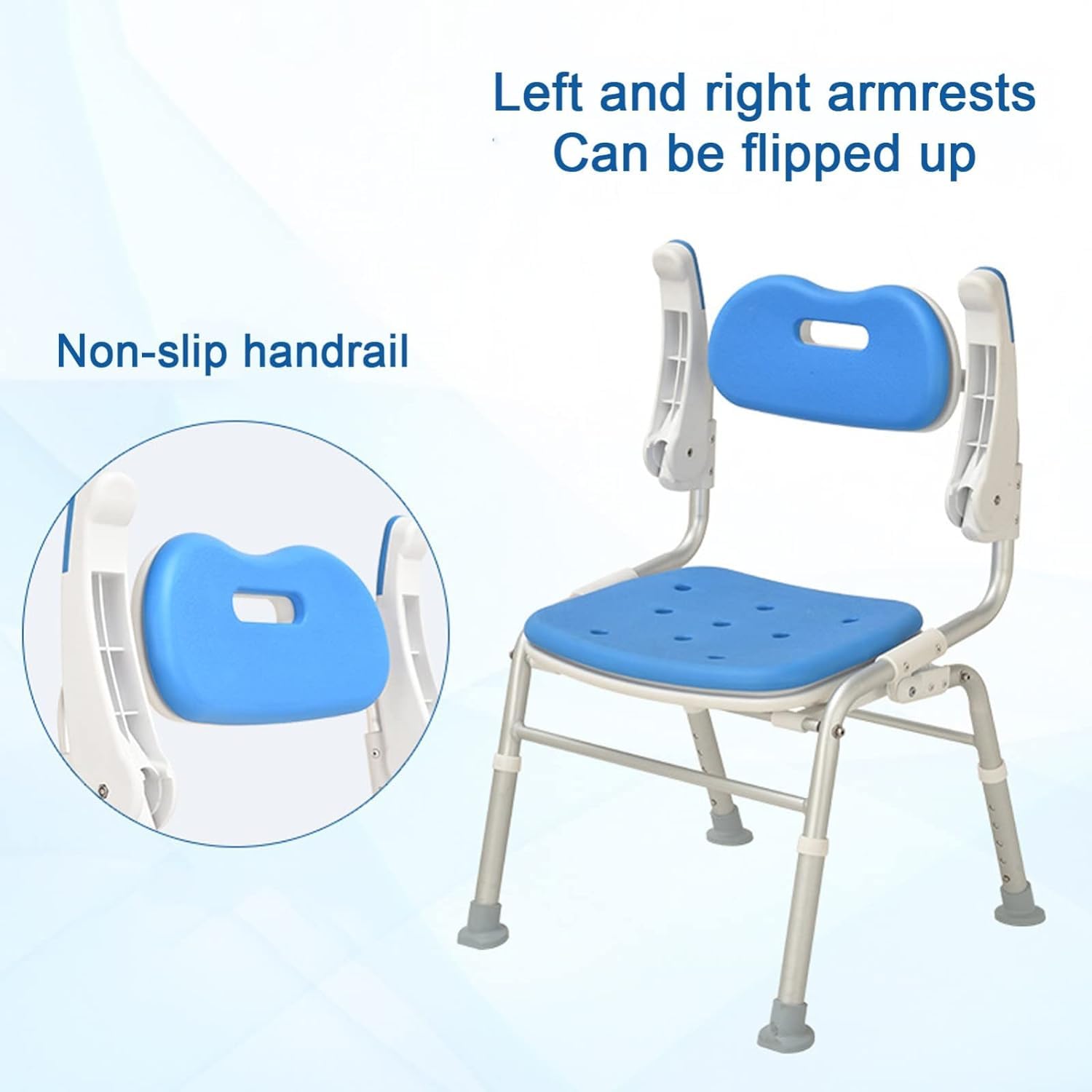 Silla de Ducha Plegable con reposabrazos y Respaldo, Silla de bañera Plegable, 5 Niveles de Altura Ajustable cojín Suave de EVA, Asiento de Ducha portátil for Personas Mayores, discapacitados