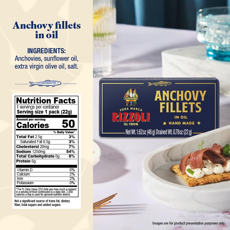 MANGIAR BENE RIZZOLI | Anchovy Fillets in Olive | Hand Made | MSC-Certified Sustainable Seafood, High Protein, Gluten Free | 1.62 Ounce (46 Gr.) (Pack of 1) - Image 2