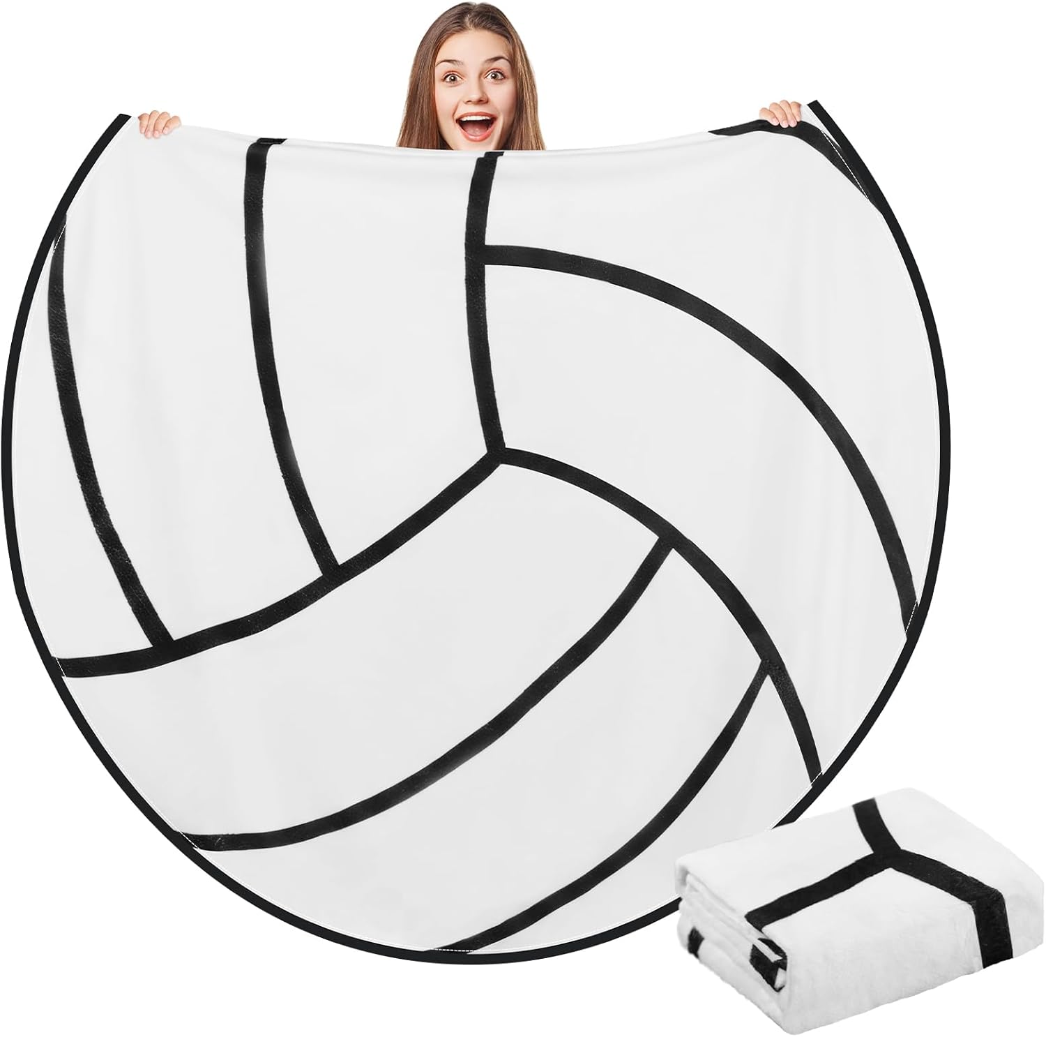 60" Round Sports Throw Blanket for Teens Adults Soft Flannel Baseball Softball Tennis Soccer Baseketball Volleyball Novelty Blanket for Sports Fan Birthday Senior Night Gift(Volleyball)