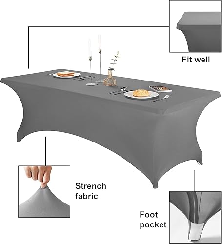 Miniatura 541 de FORLIFE Paquete de 6 manteles de elastano, de ajuste universal para mesas rectangulares de 6 pies, para patios, bodas, banquetes, fiestas
