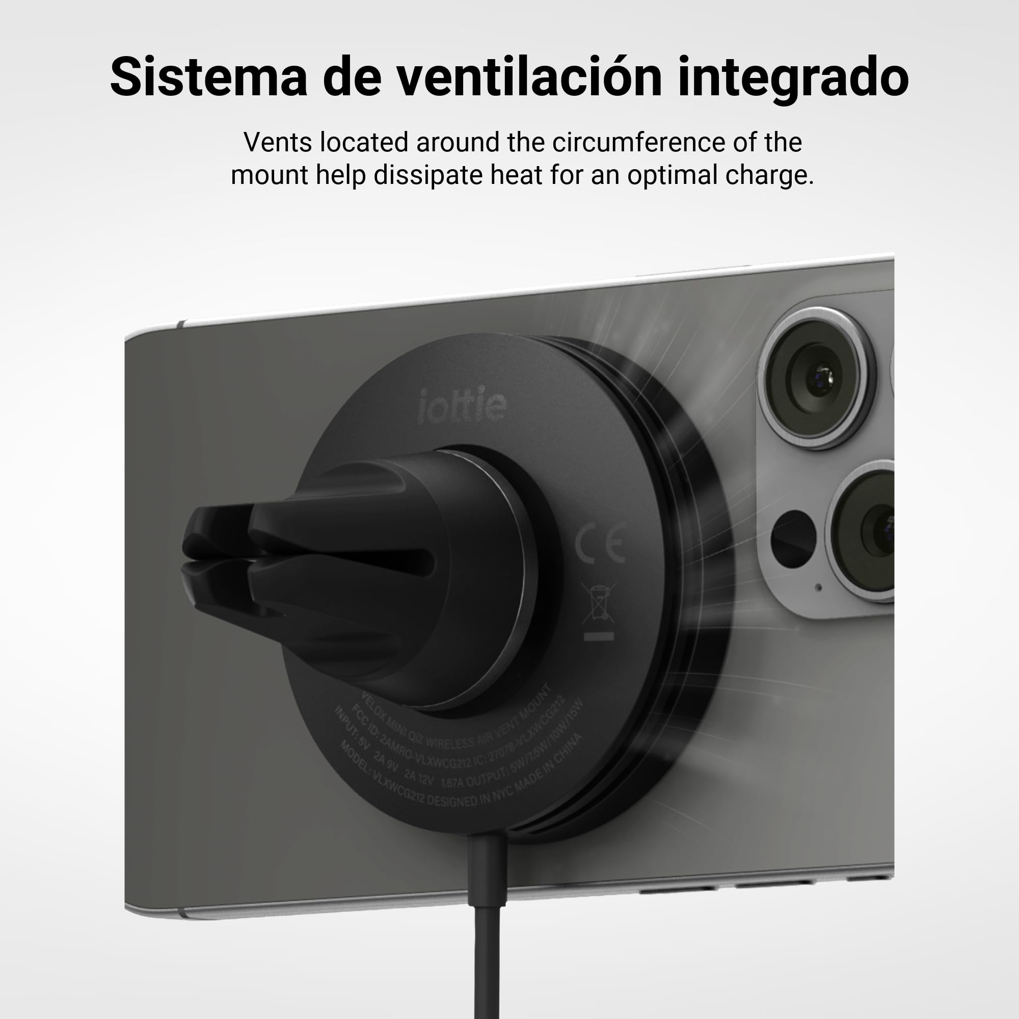iOttie Velox Qi2 Mini Cargador inalámbrico para Coche, Soporte para teléfono de ventilación de Aire, Soporte de teléfono MagSafe de 15 W, Cargador para teléfonos Inteligentes habilitados para Qi2