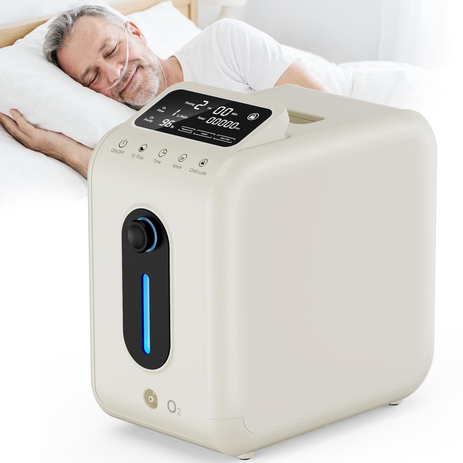 Sauerstoffgerät für Zuhause - Tragbarer Sauerstoffkonzentrator, Entspannung, Meditation, 1-9L/min Durchfluss, 96% Konzentration, Fernbedienung, Kindersicherung, Heimsauerstoffgerät für Wohlbefinden