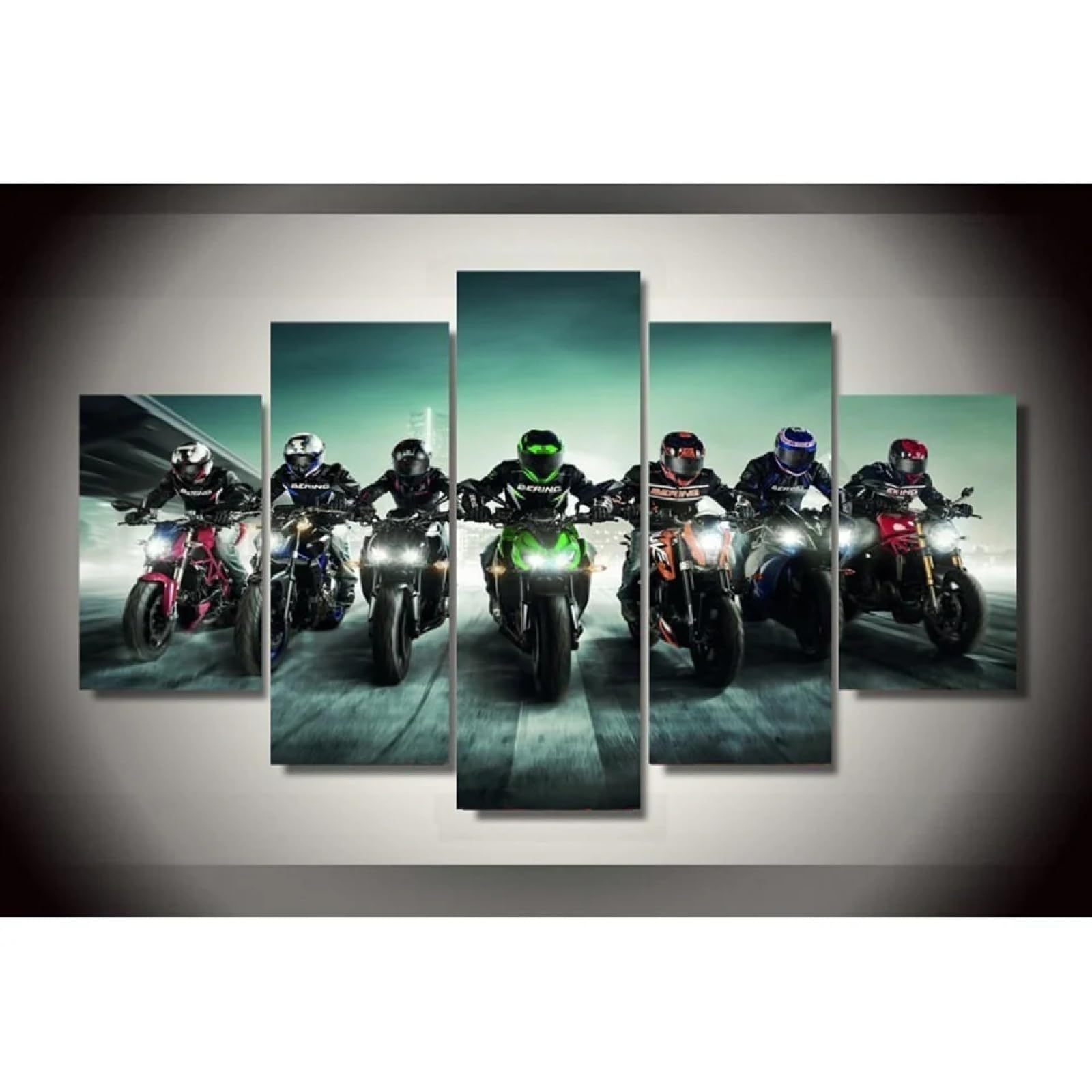 Tableau cuisine decoration murale moto 5 parties pour deco design