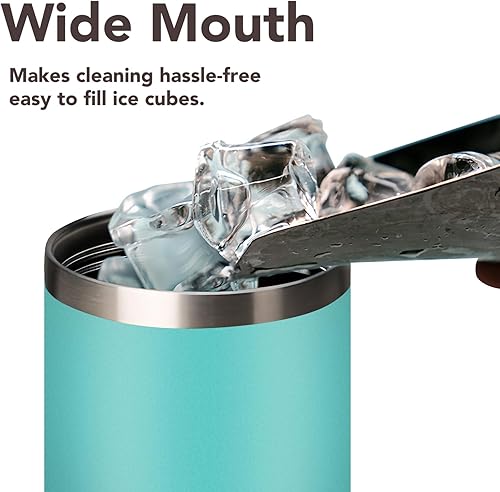 Miniatura 5 de Vaso de 24 onzas con asa, vaso de acero inoxidable aislado con popote y vaso de tapa 2 en 1, azul aguamarina