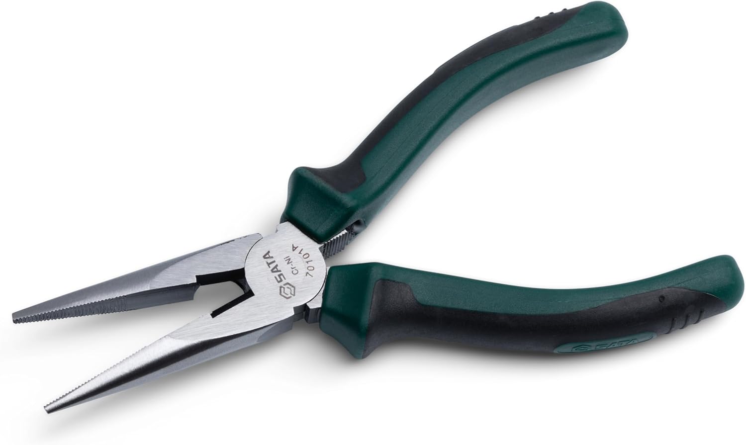 SATA 6-Inch Long Needle-Nose Side Cutting Pliers with Nickel-Chrome Steel Body and Green Anti-Slip Handles - ST70101AST