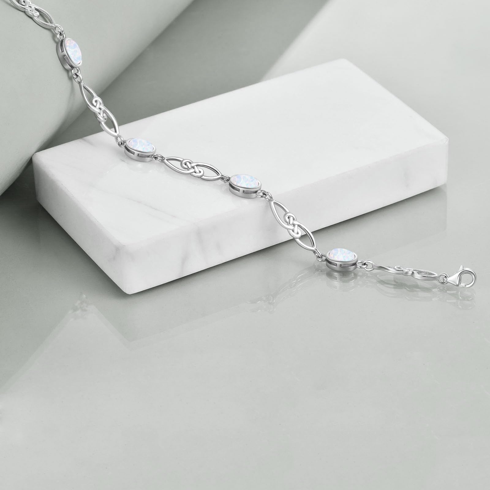 YAFEINI Pulsera de ópalo blanco de plata de ley 925 con ópalo infinito, joyería para mujer