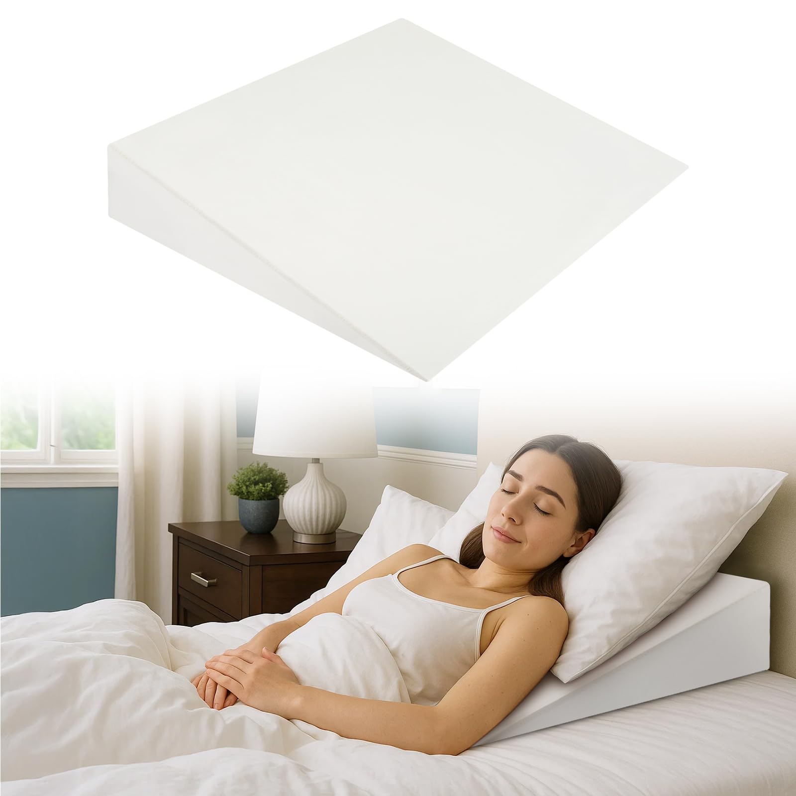 GREENSAPPIRE Wedge Cushion for Bed and Sofa – Memory Foam Back Support Pillow, Reading Cushion, Inclined Bed Pillow for Neck, Shoulder & Upper Back Relief (White, 80cm)