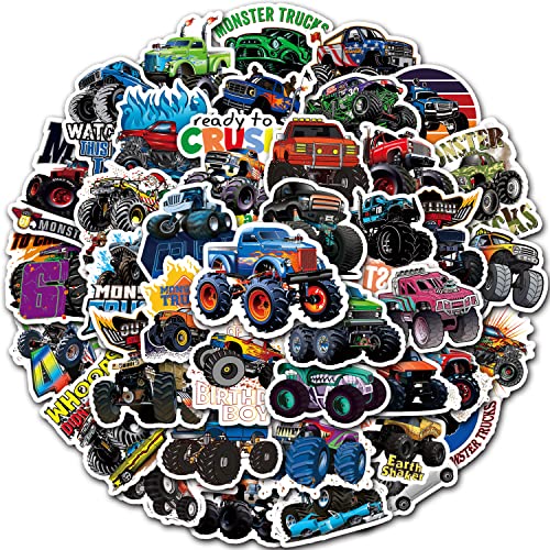 DULEFUN 50PCS Monster Truck Stickers Truck Car Stickers for kids Car Stickers Waterproof for Water Bottles Skateboard Car Bike Phone Case Laptop Suitcase Monster Truck Gifts for Girls Boys Party