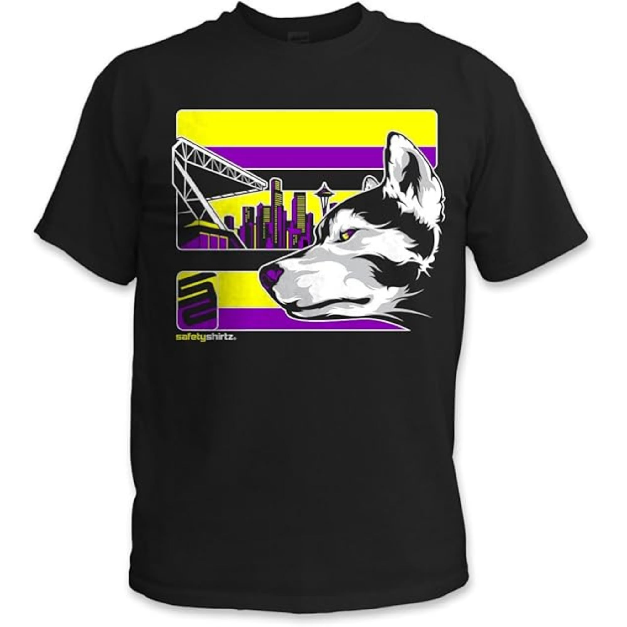 SafetyShirtz Men's Purple Reign Hi-Vis Safety Stripe Tee, Neon Yellow/Purple/Black - Medium
