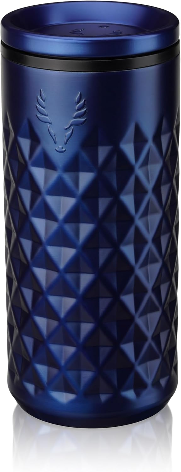 Viski Paragon Stainless Steel Highball Tumbler Cup with Lid, Insulated Ceramic Lined Metal Cocktail Glass for Patio, Outdoor Party, Wedding Gifts, 16 oz, Set of 1, Electric Blue