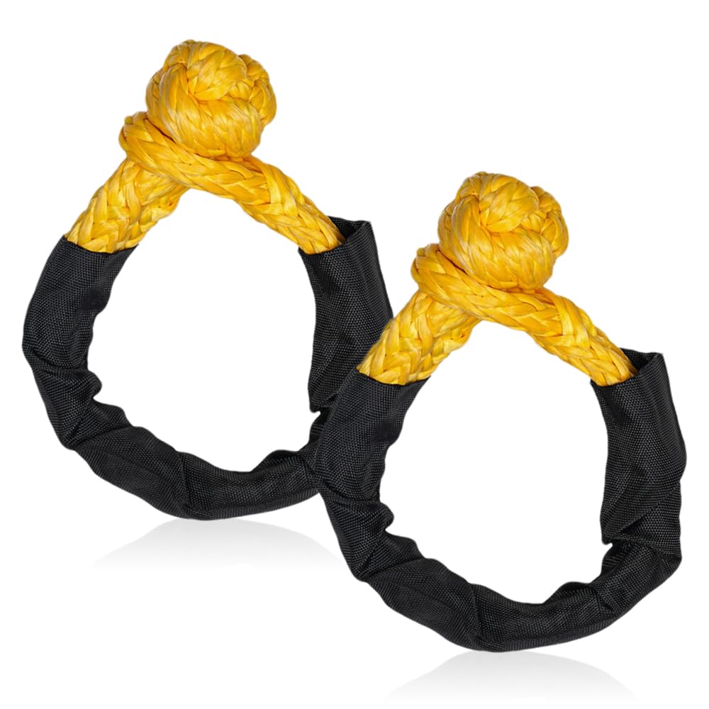 Lot de 2 manilles souples, résistance à la rupture 17T, corde de récupération synthétique avec protection de tuyau de sangle, manille souple pour récupération hors route, remorquage, camion
