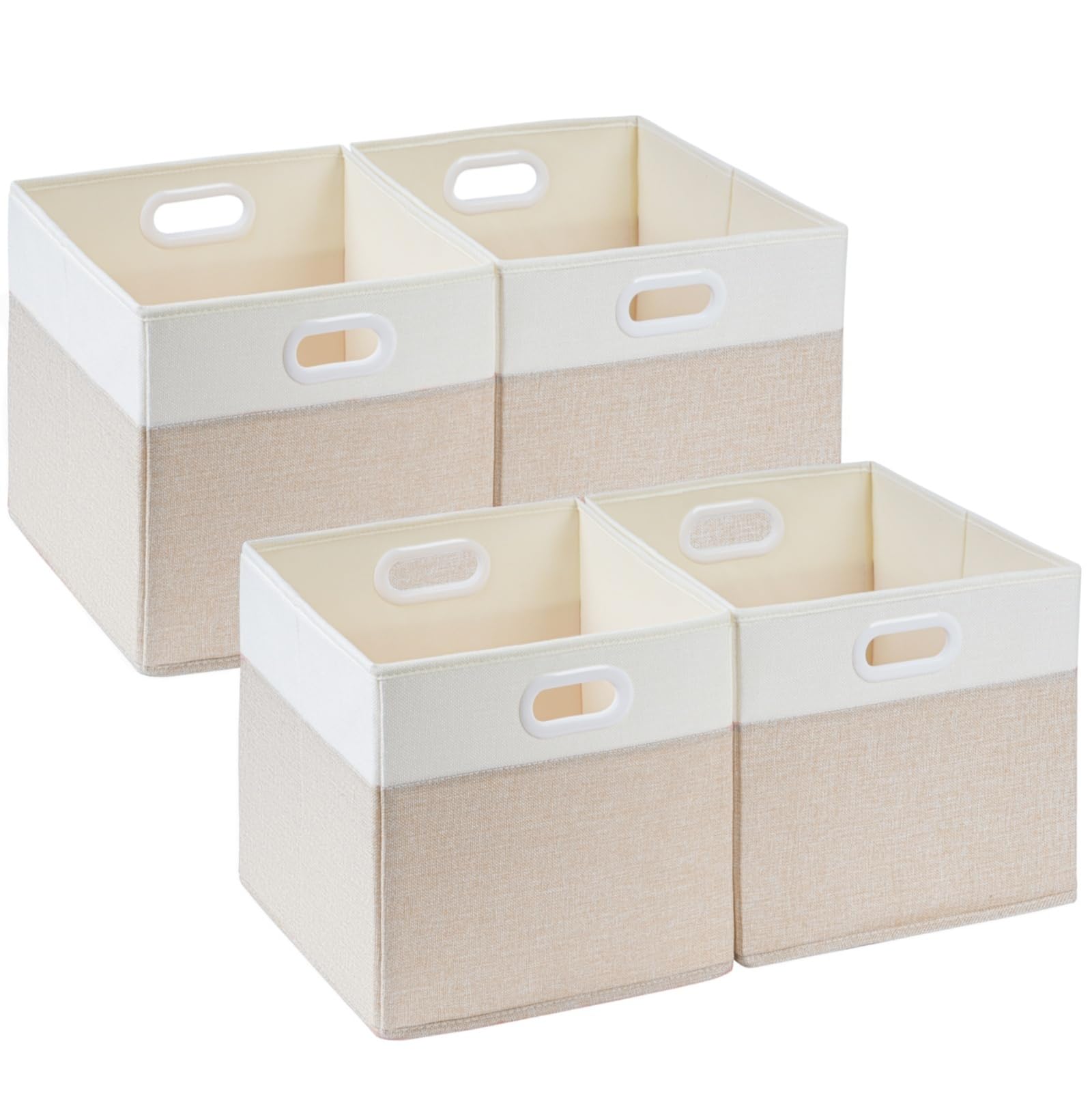Mangata canvas opbergdozen, set van 6 kubus opbergbakken 30 cm, stoffen manden met katoenen touwhandvat voor het organiseren van kleding, kinderkamer, thuis (Roze/Wit