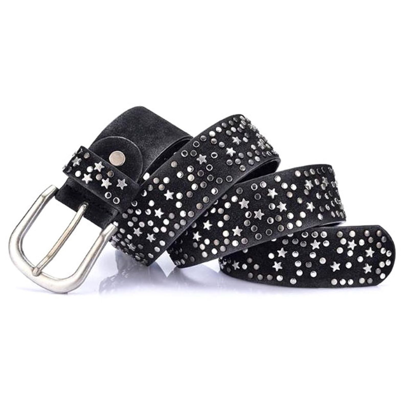 CdaTgley Women Leather Belts Punk Rivet Studded Belt (Black, 110cm)